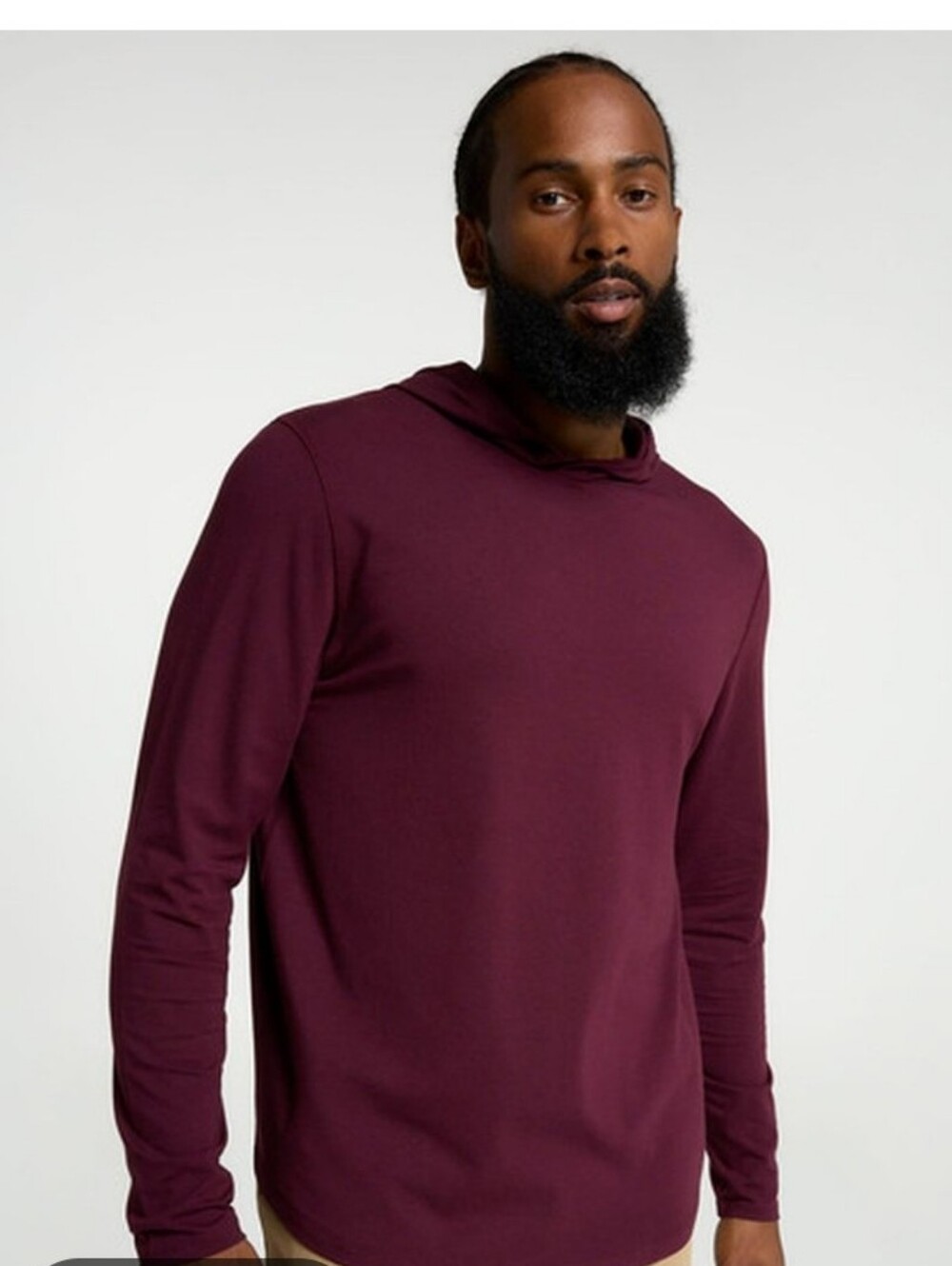 VRST Essential Men's Long-Sleeve Hooded Tee in Burgundy Plum UPF 30+ Sz. XL